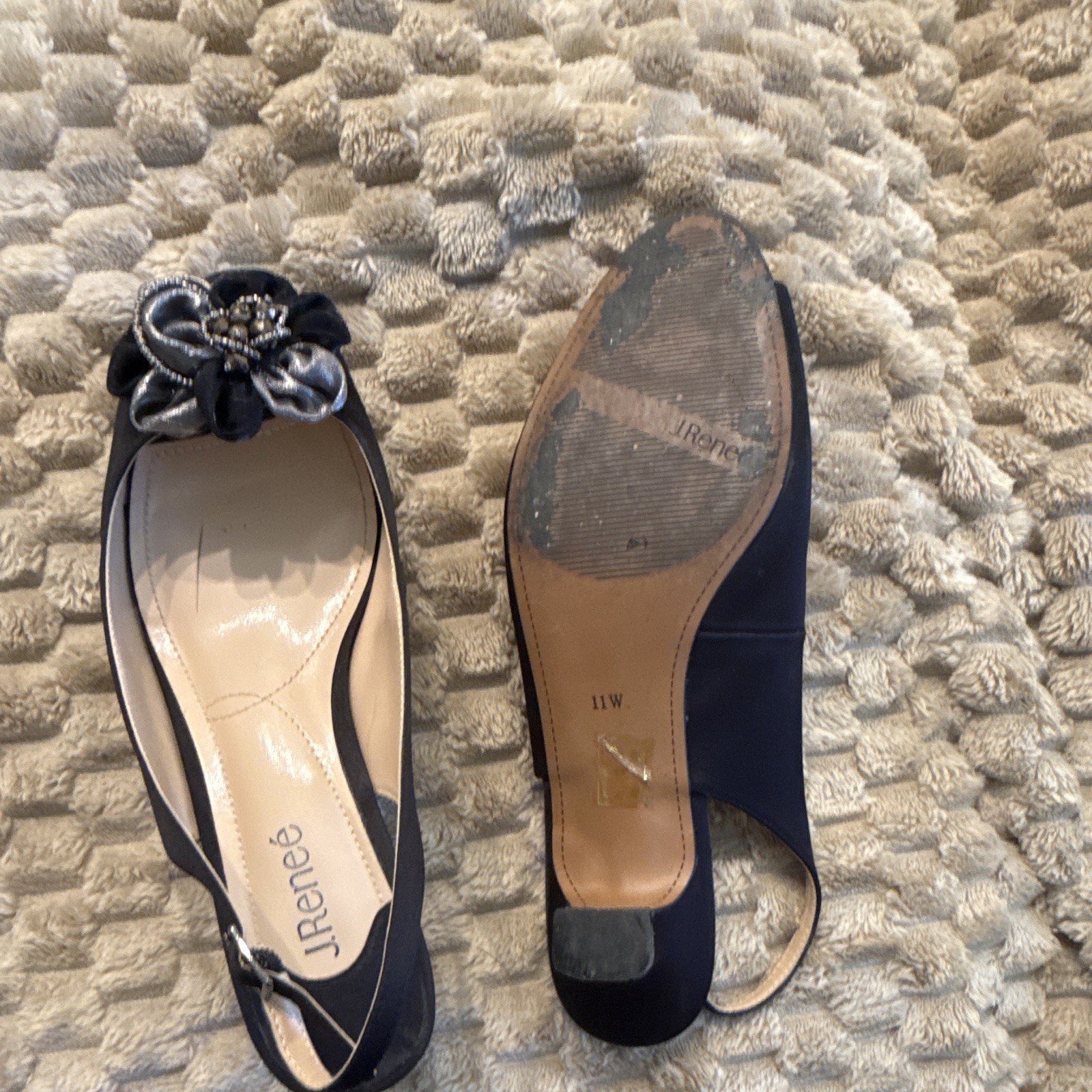 J. Renee Women’s Black Synthetic Open Toe Slingback Kitten Heel Wide 11
