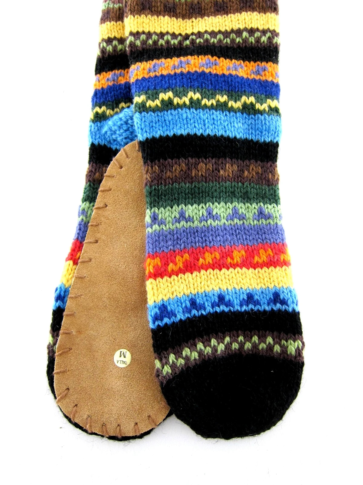 Artesania Alpaca Wool Multicolored Stripe Knit Women’s Wool Slipper Socks NEW!