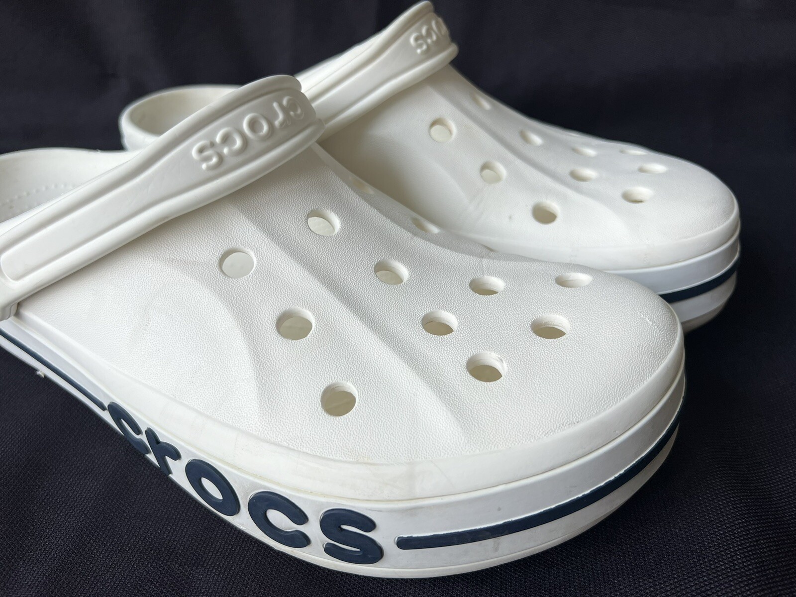 Crocs Bayaband Clog White Navy Logo 205089-126 Men’s Size 13 EUC Fast Shipping