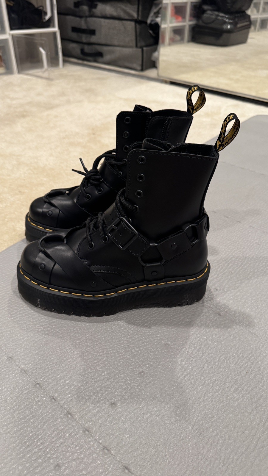 Dr. Martens Leather Platform Boots Jadon Harness Black, Size US 7W 6M 38EU