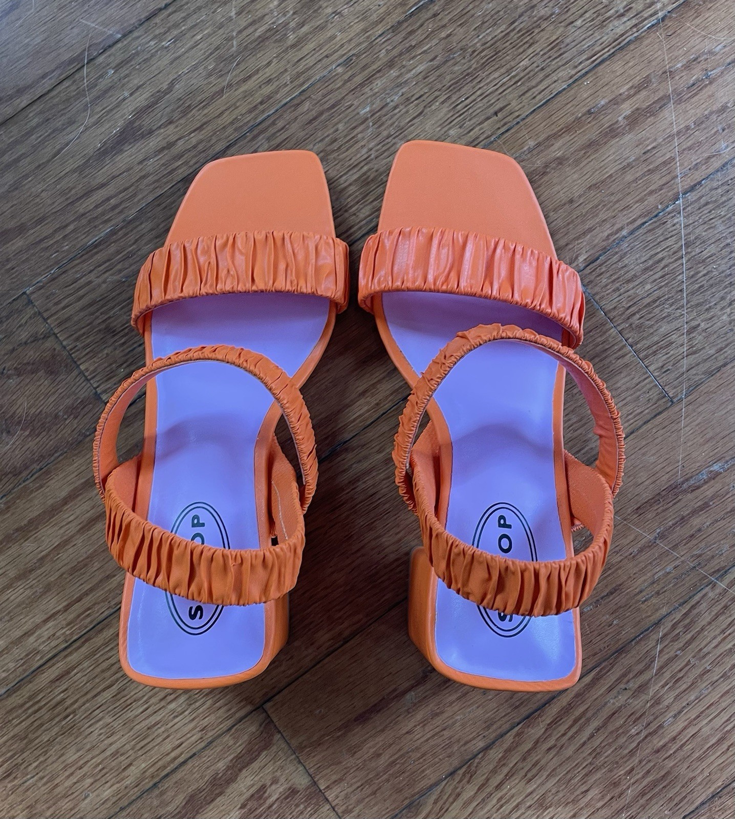 SCOOP Orange Eye Catching Heels With Strap. Size 7.5. Heel Is 3.25” High.
