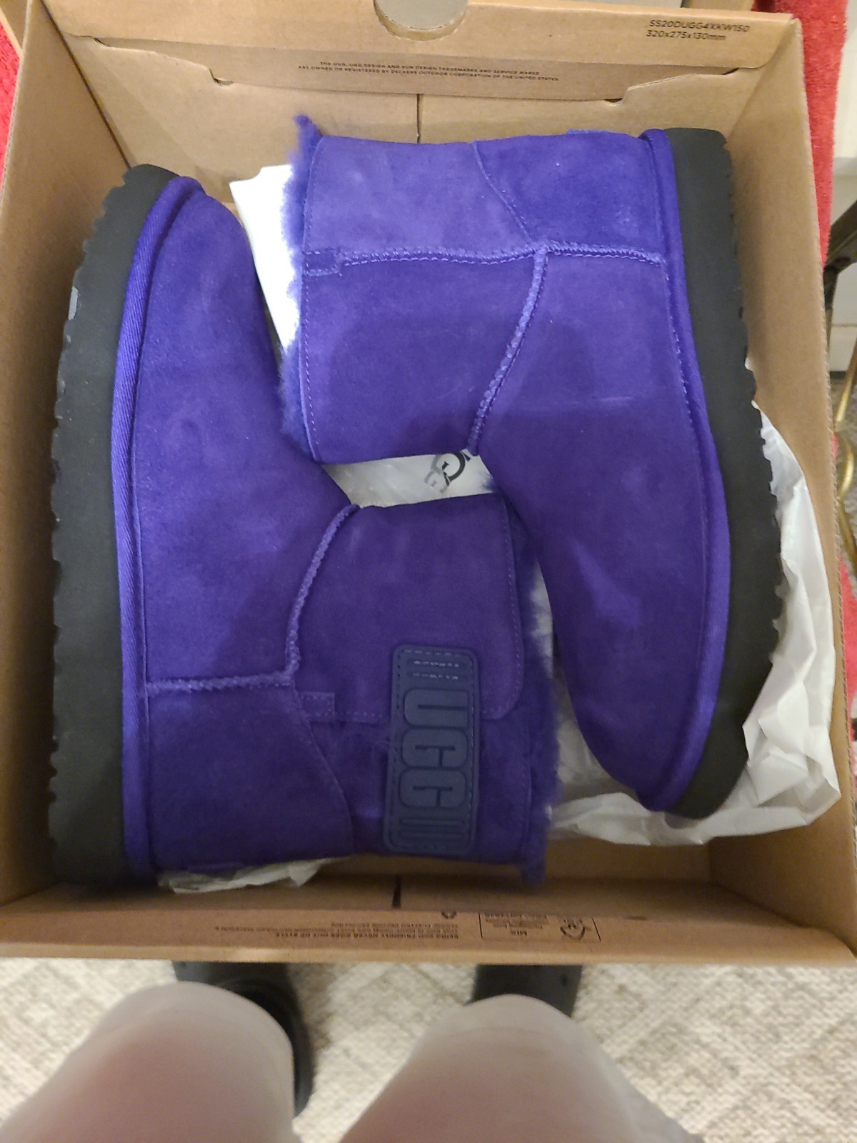 UGG Mini Bailey Logo Strap Boots Flat Ankle Booties Violet Night Suede US Size 9