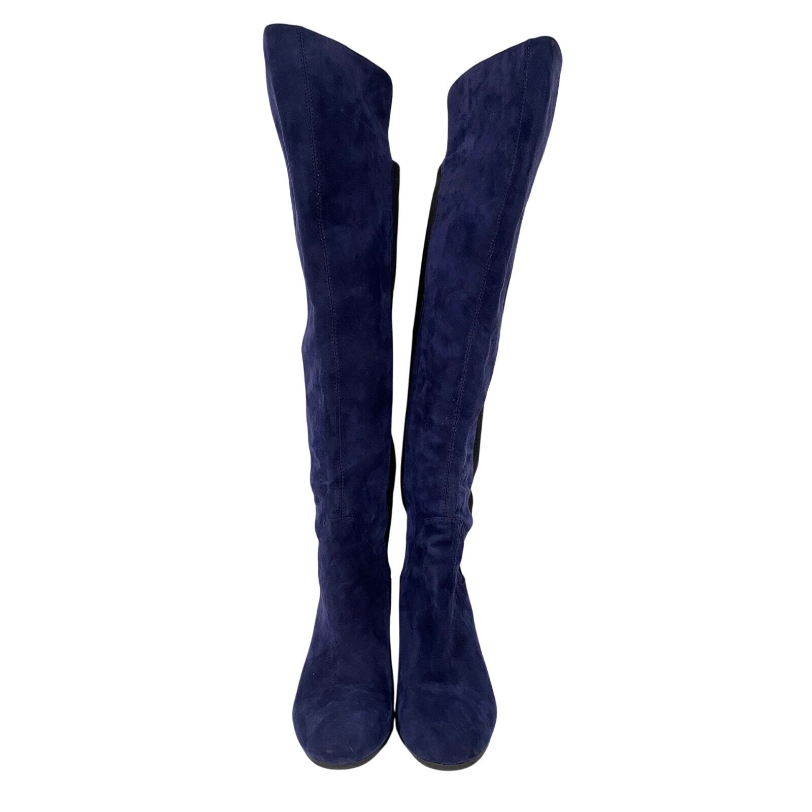 Nine West Women’s Tiberia Tall Riding Boots Royal Blue Suede Textile Wedge 6M
