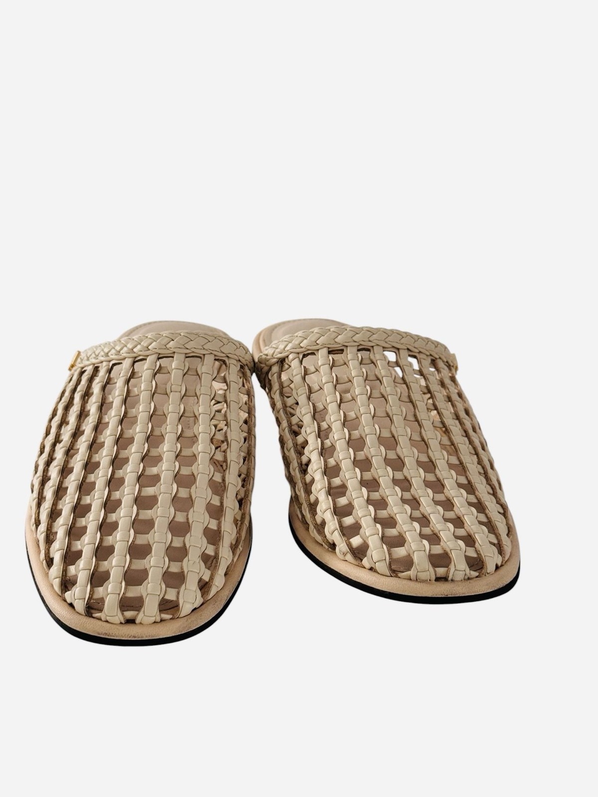 Tommy Hilfiger Premium Leather Woven Mule Sandals in Cream