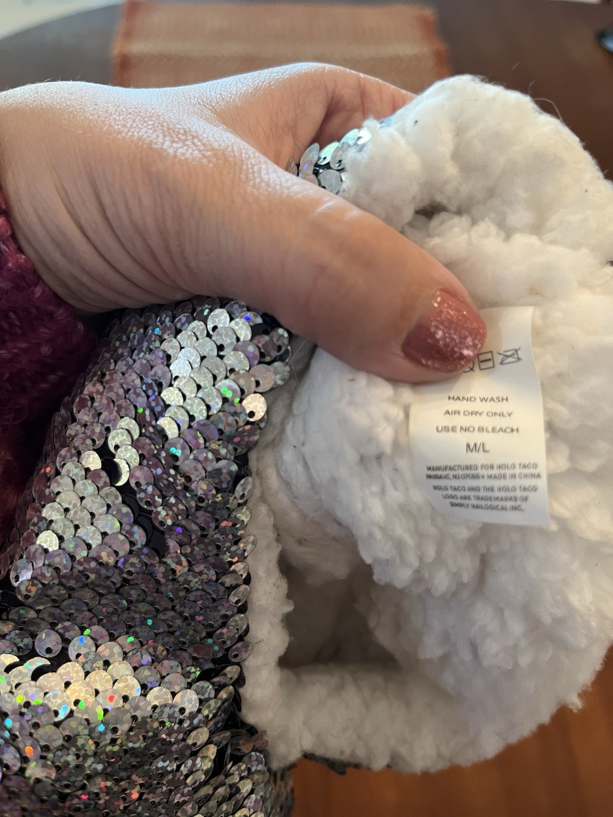 Holo Taco Holiday Sequins Sherpa Slippers Limited Edition M/L