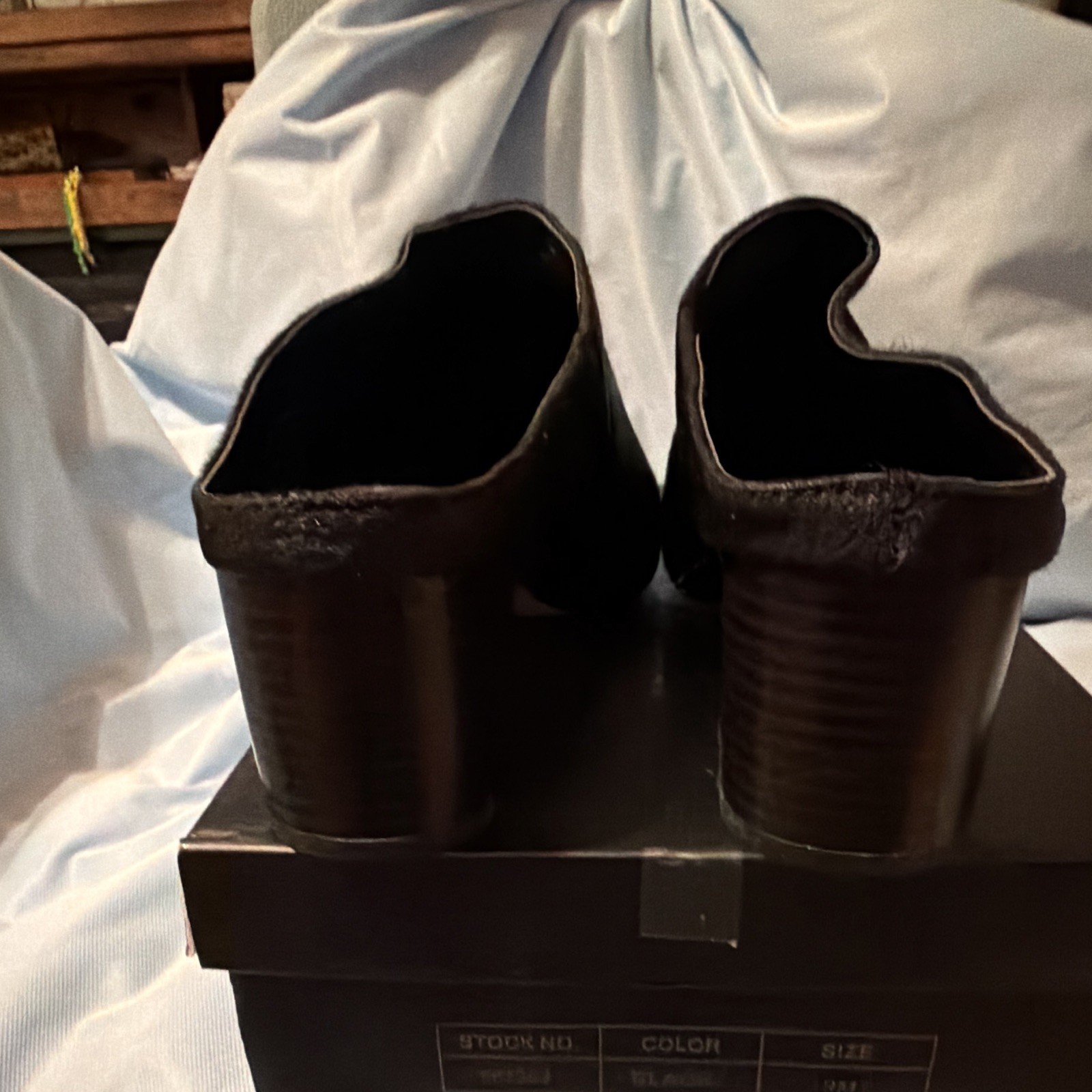 Women’s Black Hair Calf Pointed Toe Slip-On Mule Block Heel US 9 M