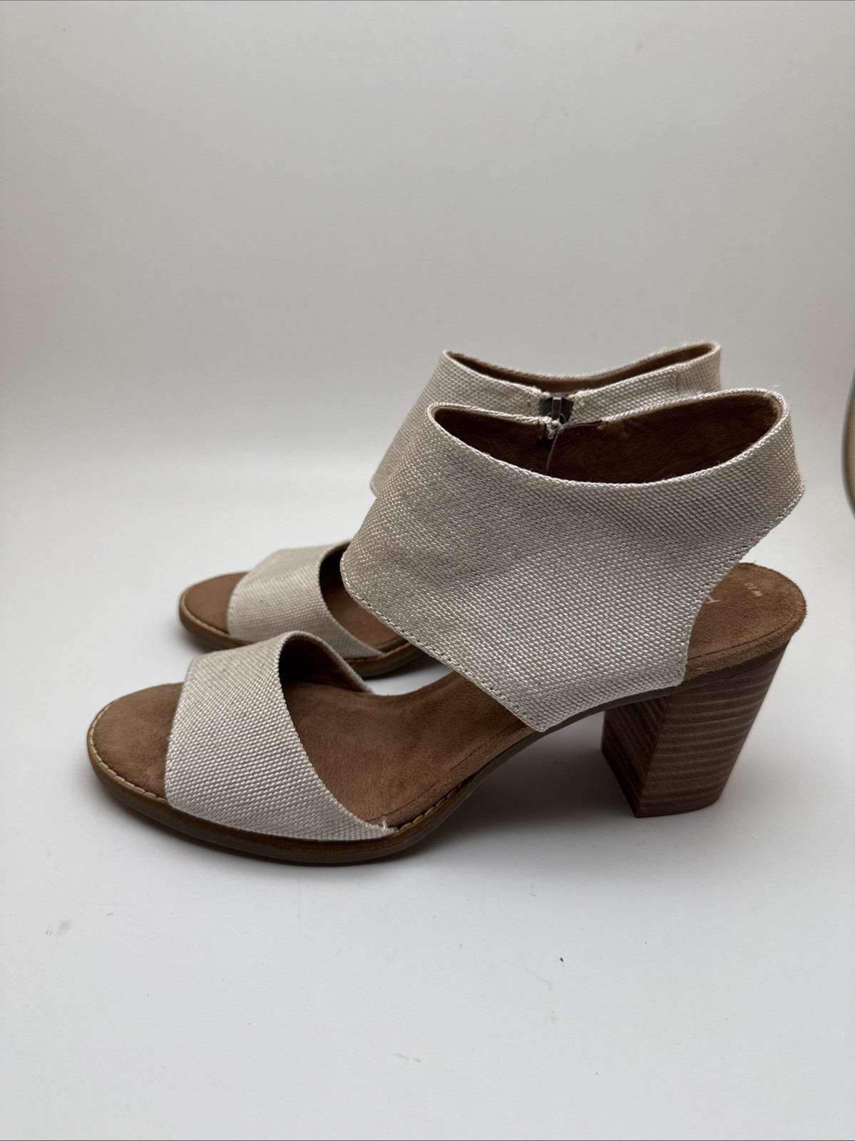 Toms Majorca City Strappy Sandal 10M Beige 3.5” Block Heel