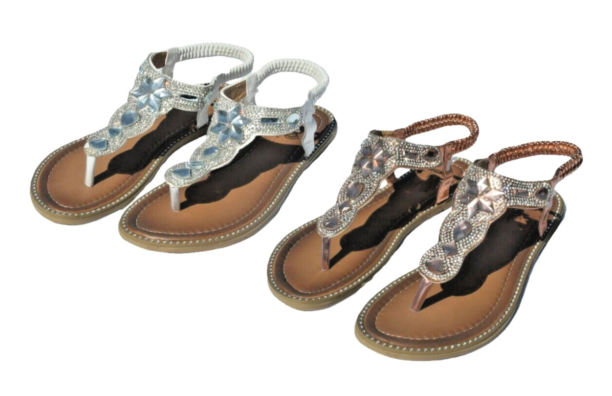 Women’s Rhinestone Upper Sandals Choice of Color Rose or White 6 7 8 9 10 11