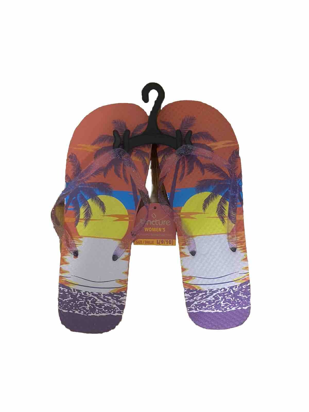 WOMENS JUNCTURE PALM TREES FLIP FLOP BEACH SANDALS SIZE LARGE 9/10 NEW WITH TAGS