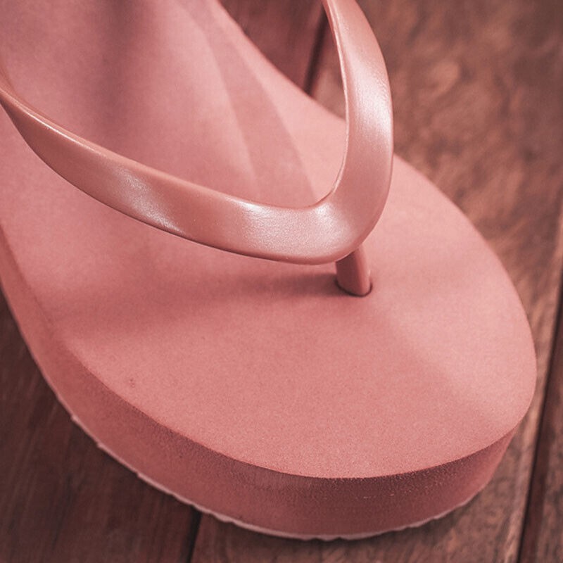 Womens Wedges Flip Flops Summer High Heels Sandals Platform Slippers Solid Shoes