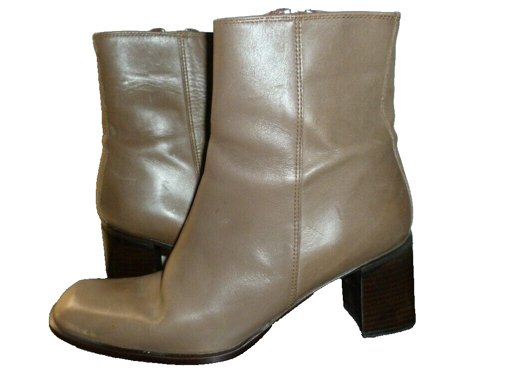 BELEN GONZALEZ Women’s Boots Leather Ankle Size 38 Taupe Side Zip