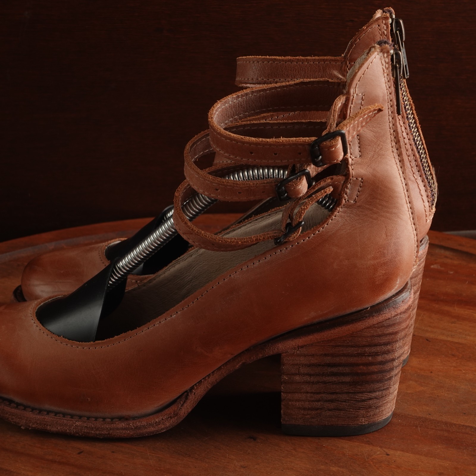 Freebird By Steven Heels WMS SZ 7 Brown Randi Distressed Ankle Wrap Preppy Shoes