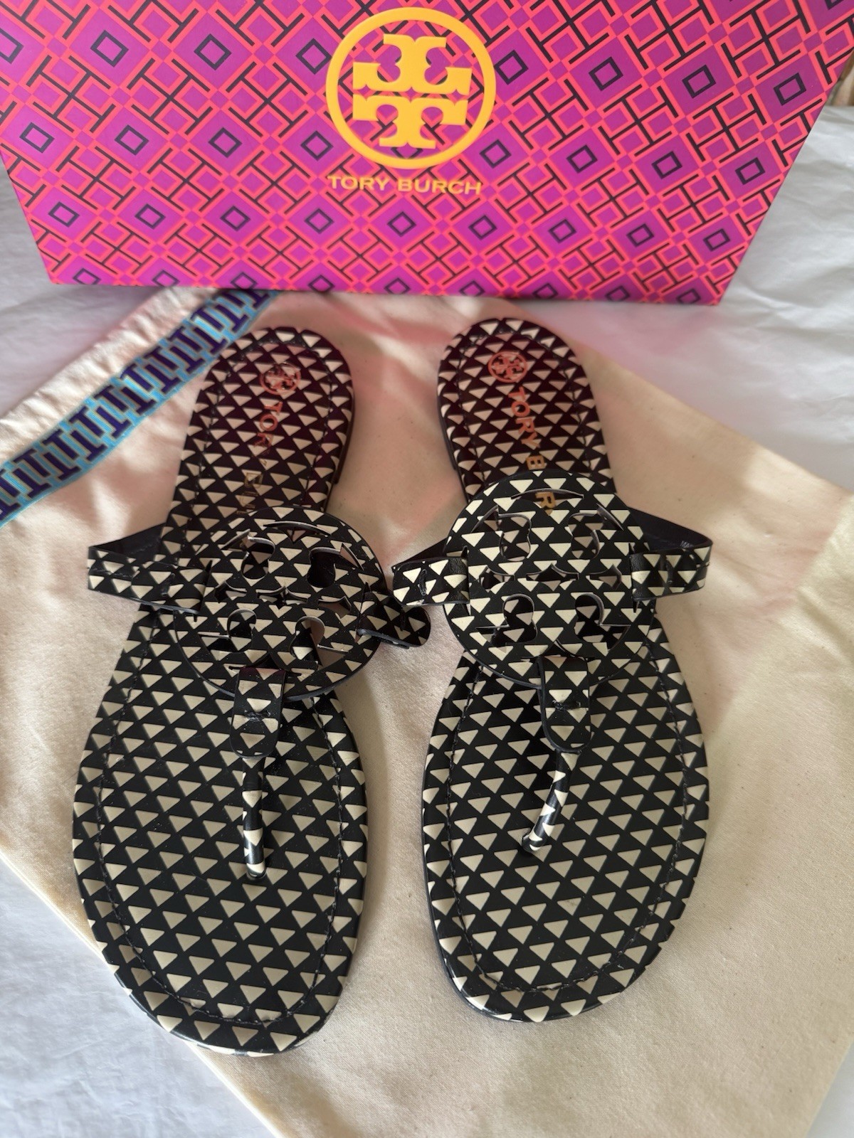 Tory Burch Miller Printed Calf Leather sandals size 10 regular/medium width New