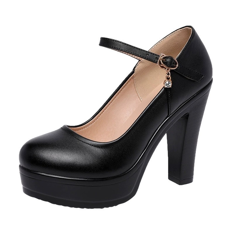 Women’s Leather Platform Block Heels Mary Jane Pump Ankle Strap Work Dress Shoes