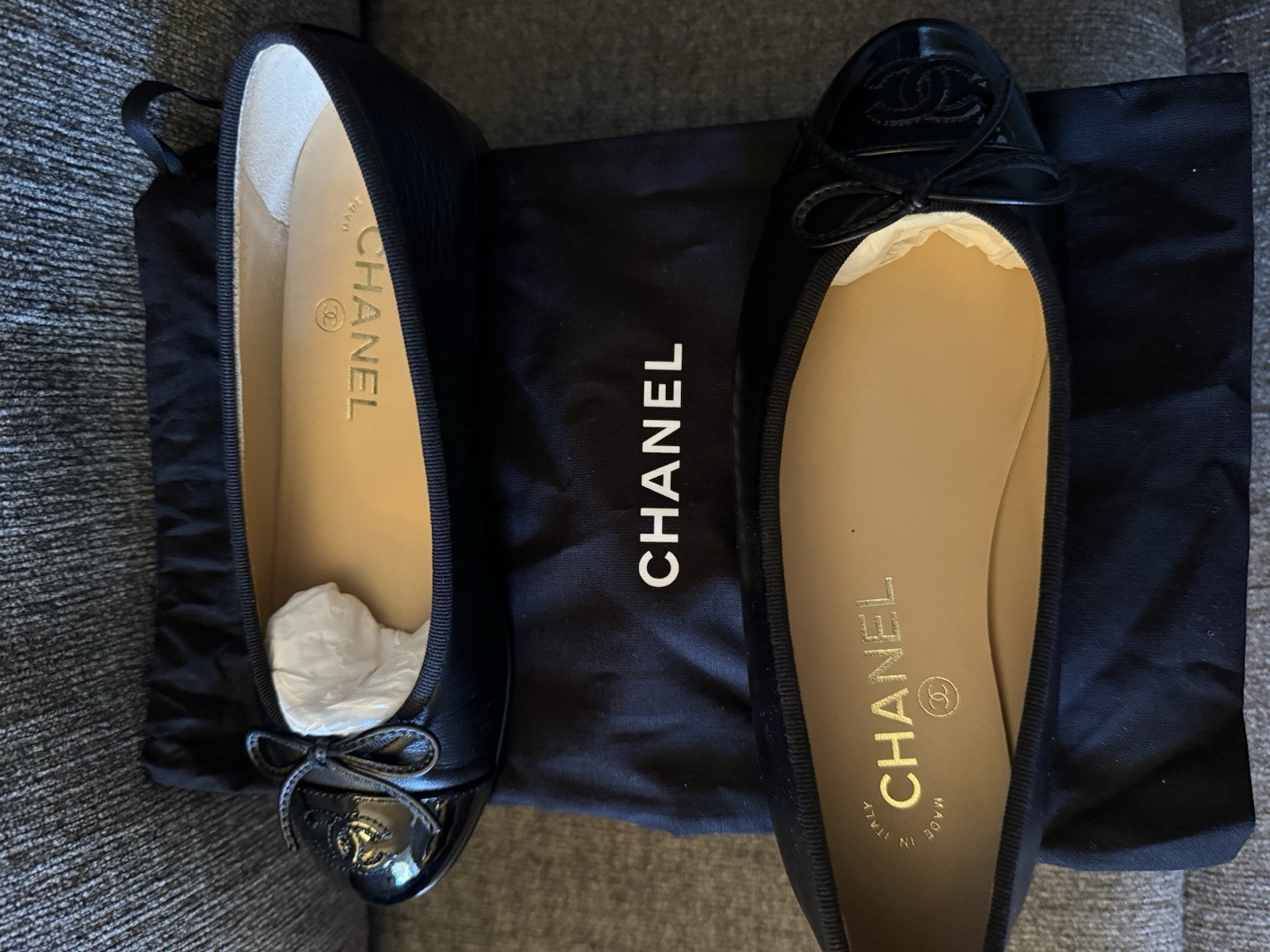 Chanel Women’s Size 36 Cap Toe Ballerina Flats Lambskin Leather Black