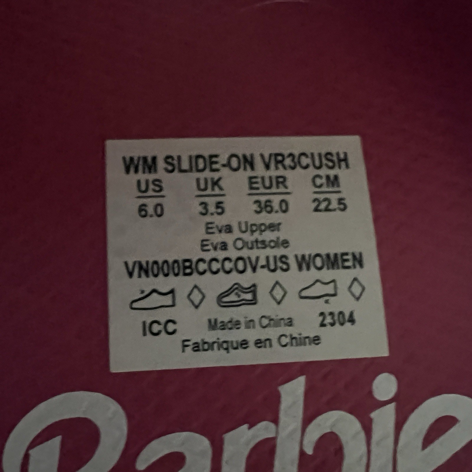 Barbie x Vans Vr3 Cush Slides Sz 6 Sandals Slip-on Flats Pink Wavy NWT No Box