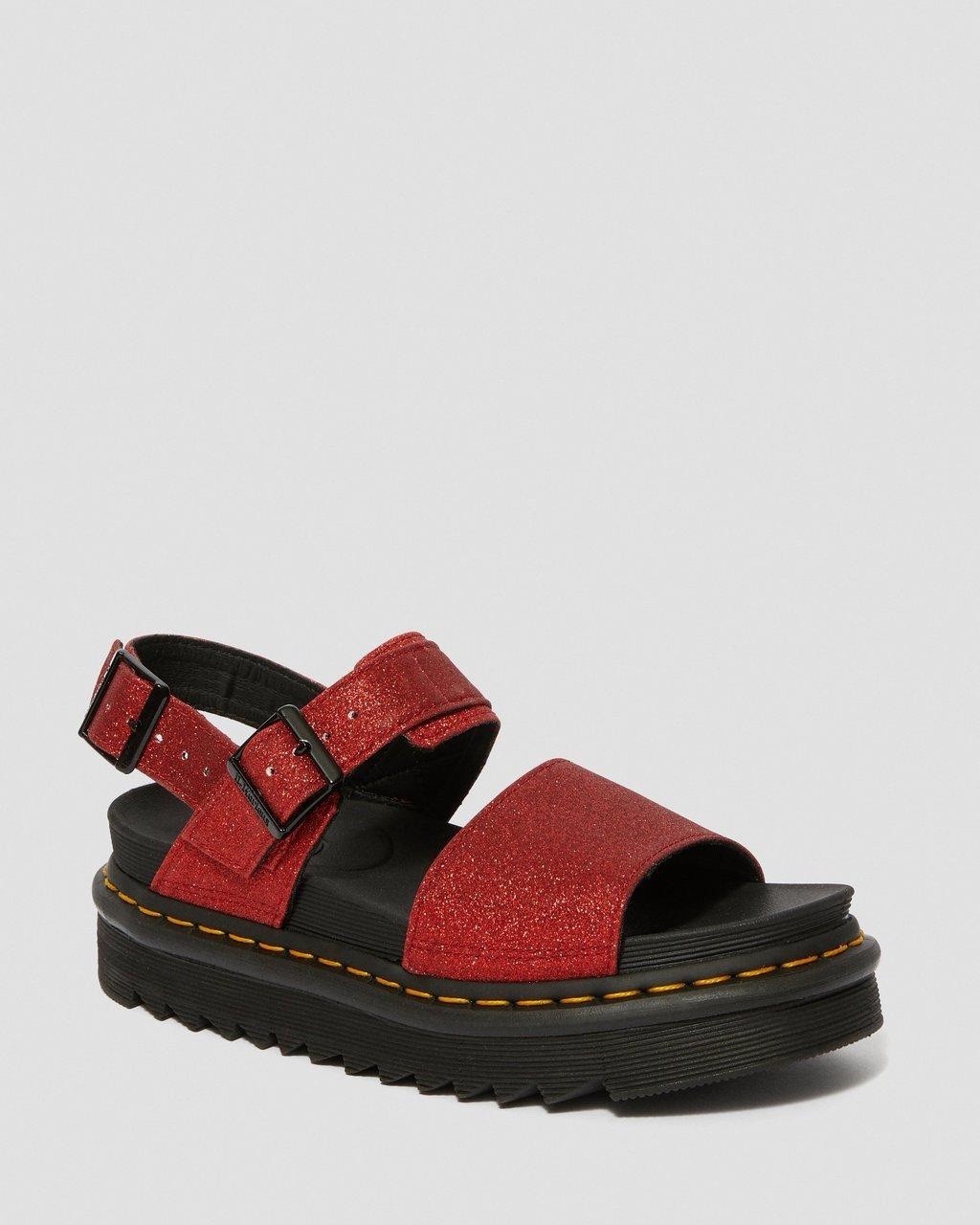 Dr Martens Voss Red Glitter Chunky Platform Lightweight Sandals Size 9