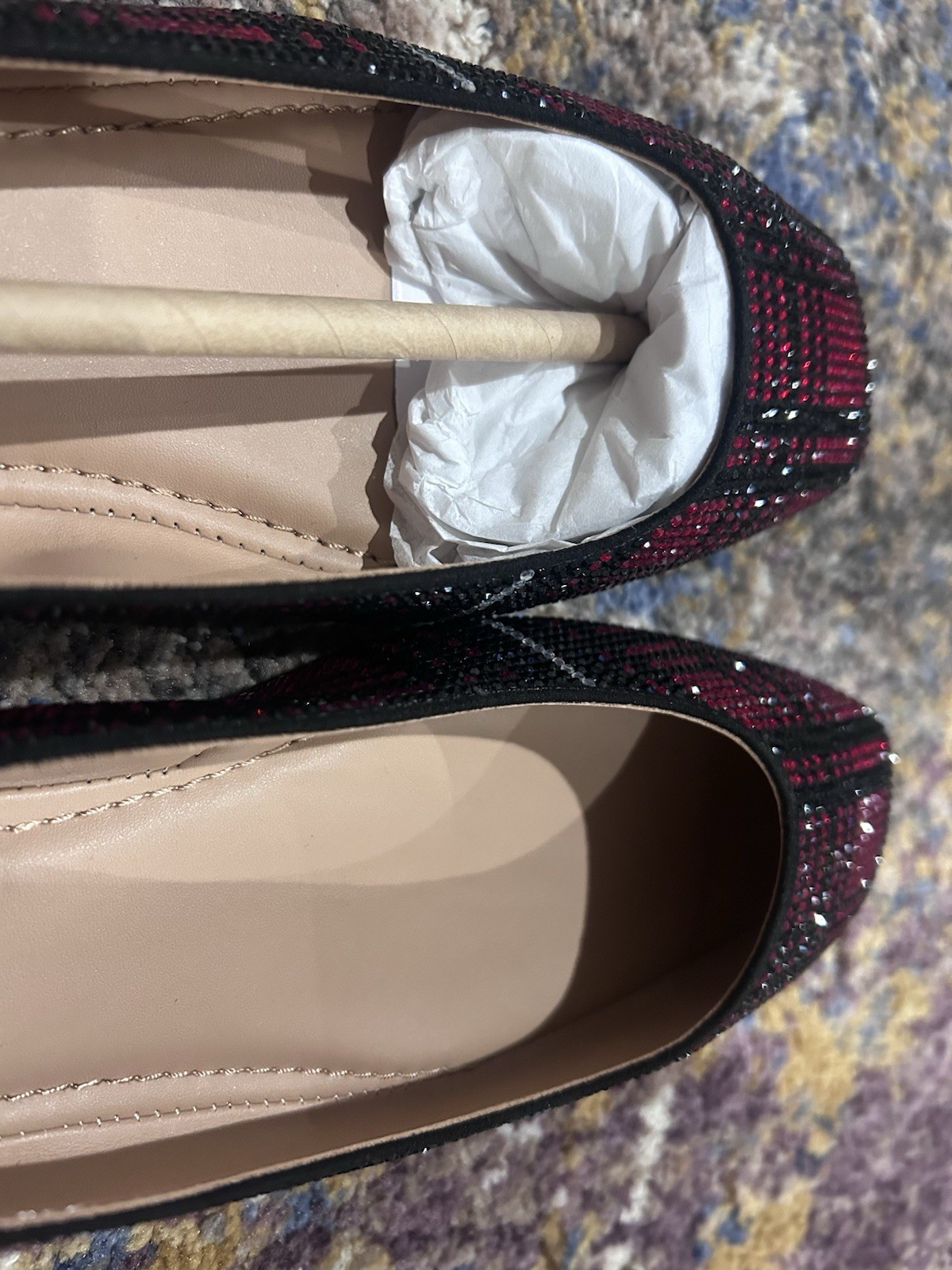 I.N.C. International Concepts Women’s Red/Black Plaid Rhinestone Ballet Flats 8M