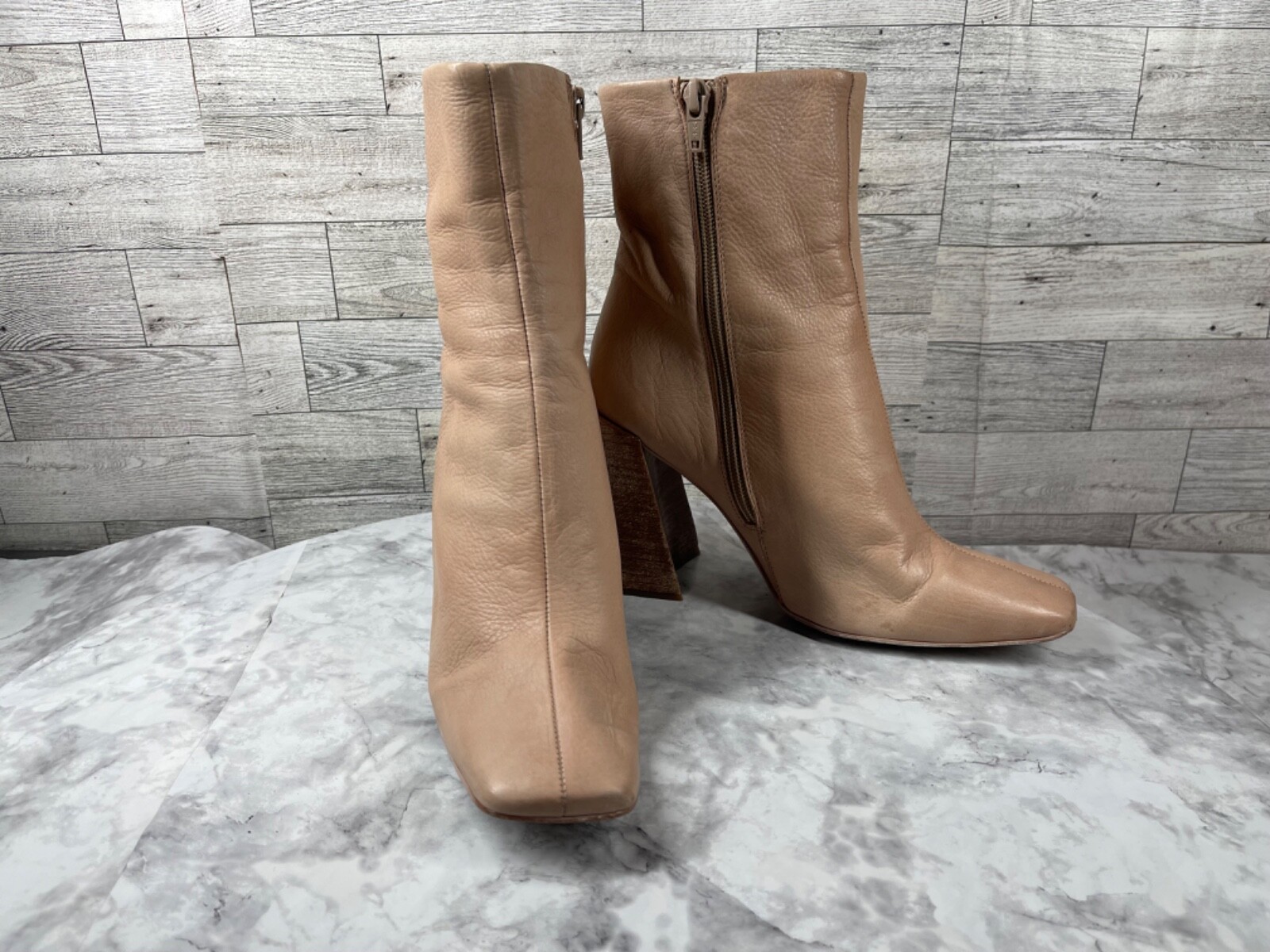 Free People x Farylrobin Marley Boots Women 8.5M Shoe Brown Leather Block Square