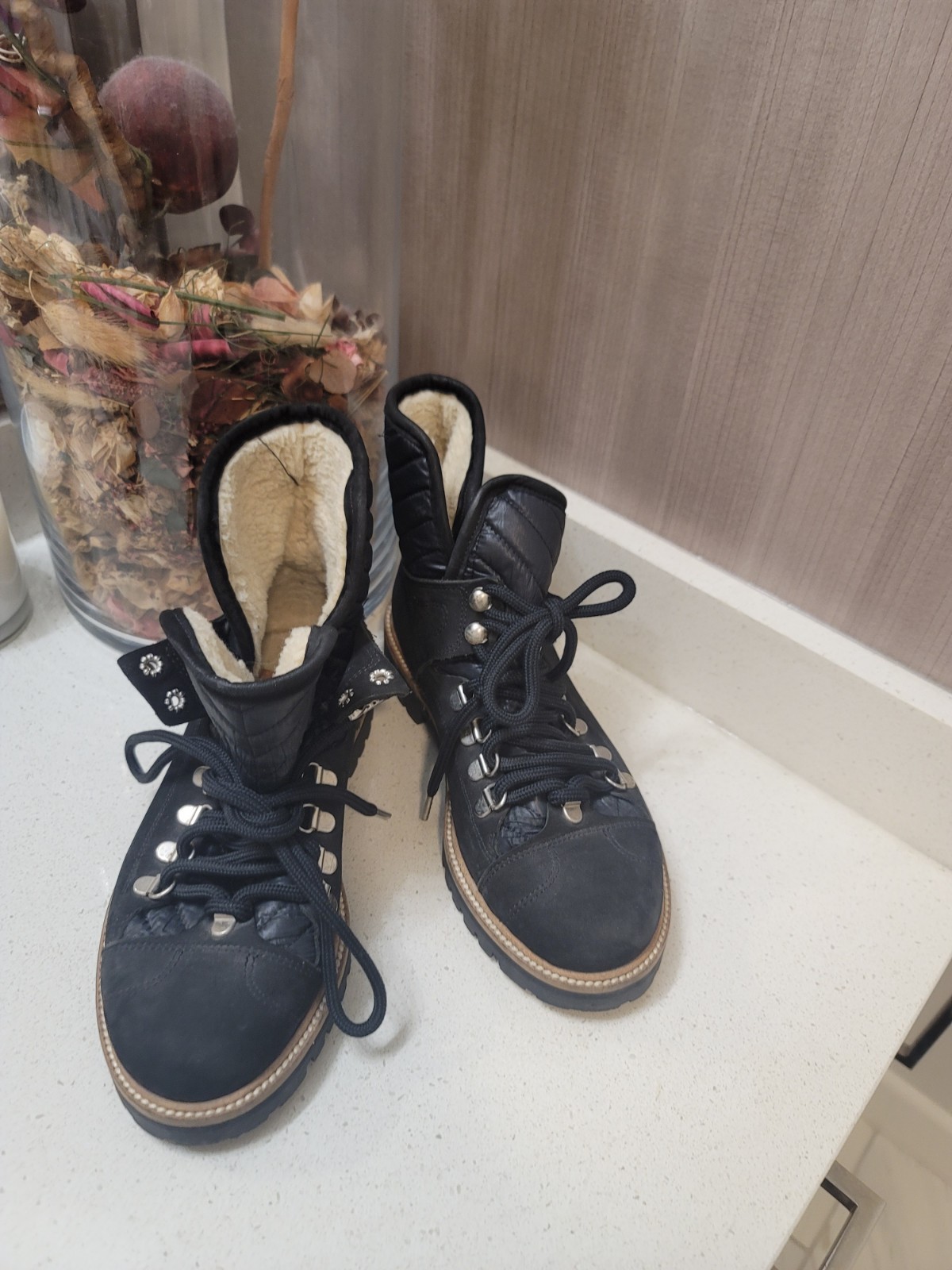 Ganni Women’s Edna Black Quilted Lace Up Boots Size 7 US 37 EU New!