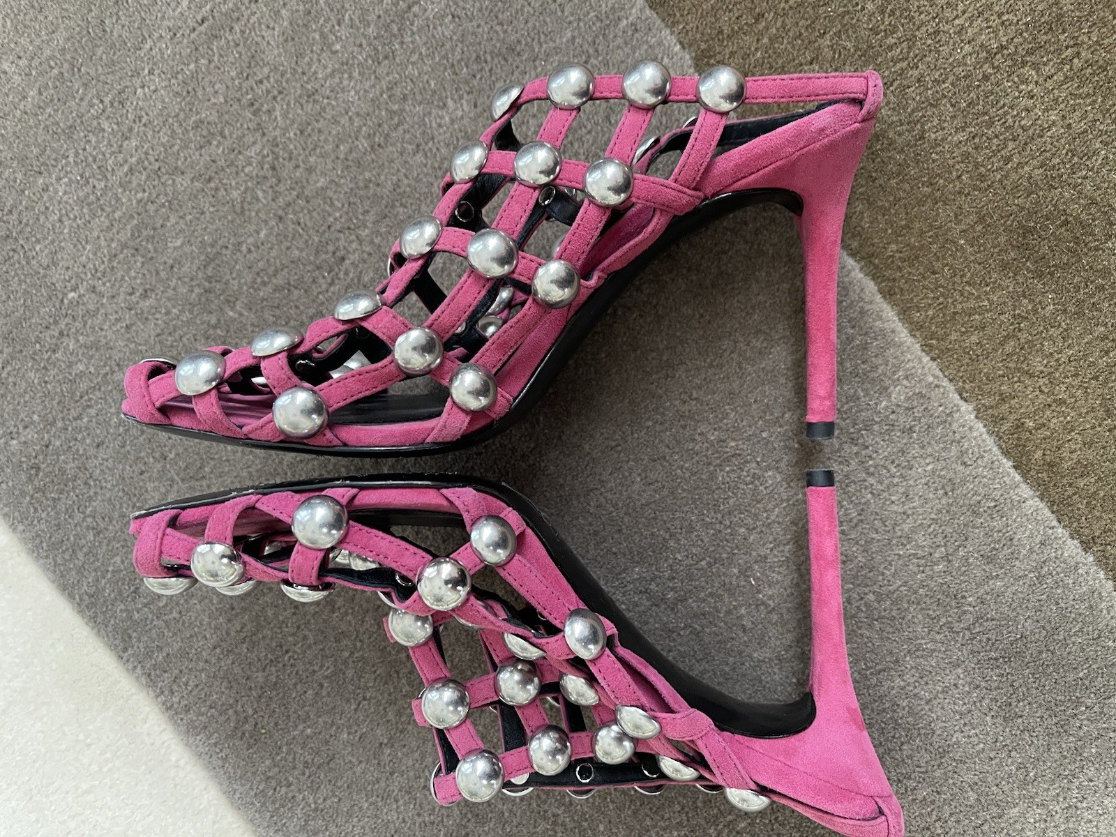 Alexander Wang Sudie Studded Suade Cage Mule Shoes Size 37