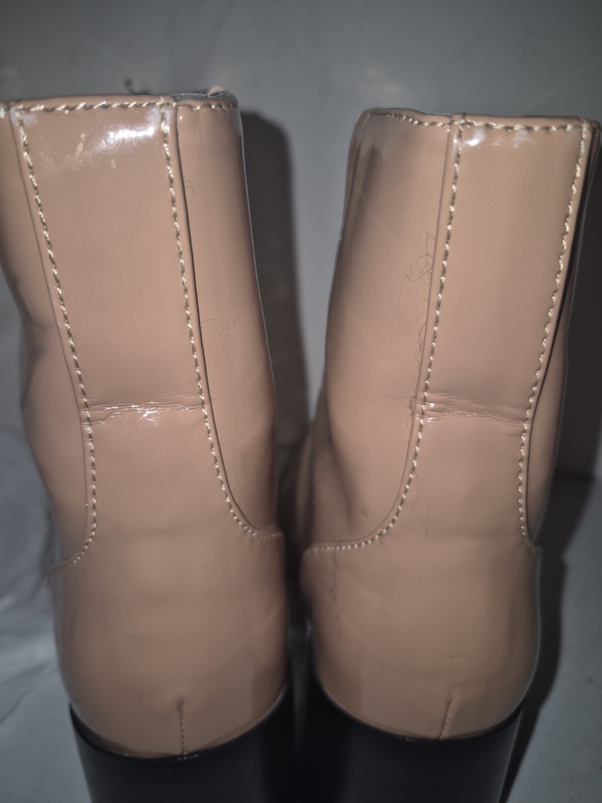 Open Edit Beige Patent Square Toe Zip Closure Block Heel Ankle Booties Women’s 8