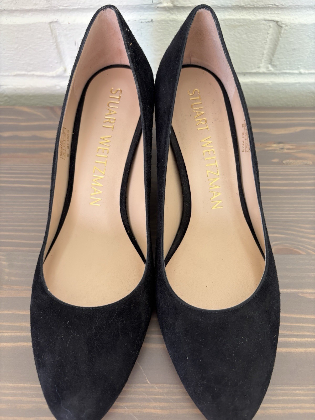 Stuart Weitzman Black Suede Power 50 Pumps Block Heel Round Toe Size 8B
