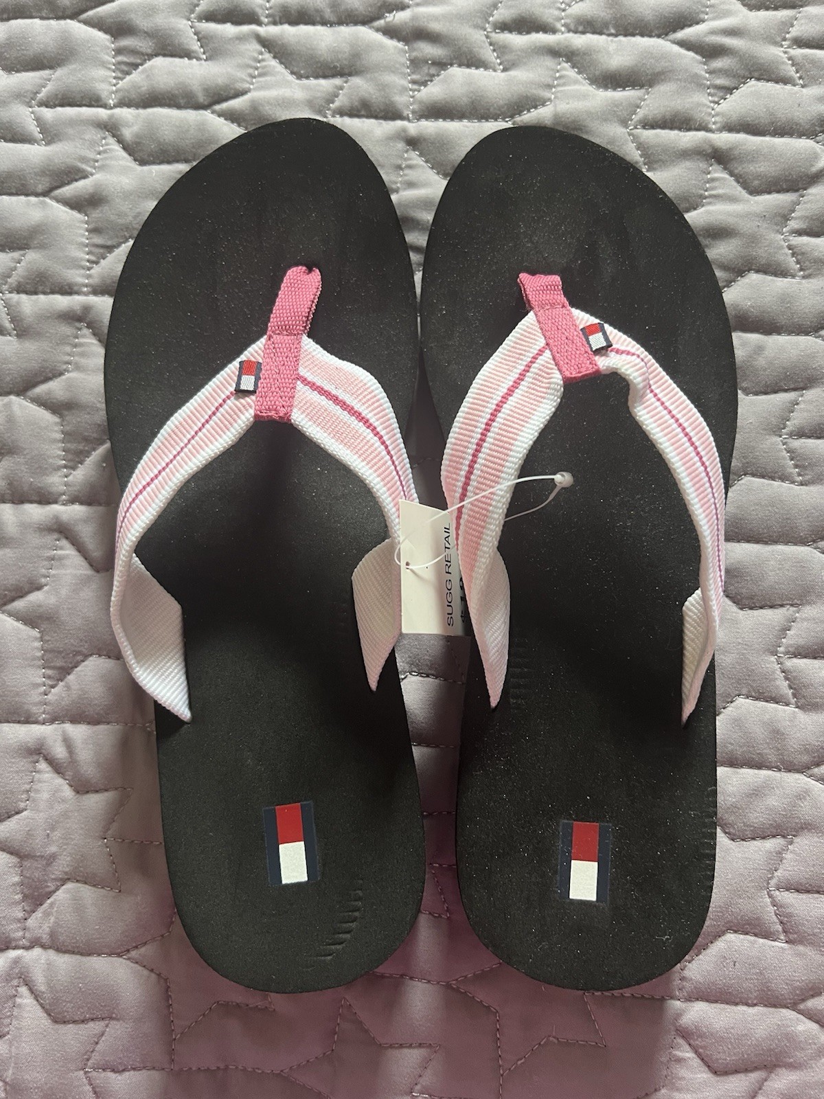 Tommy Hilfiger Pink Striped Flip Flops Size 7M NWT