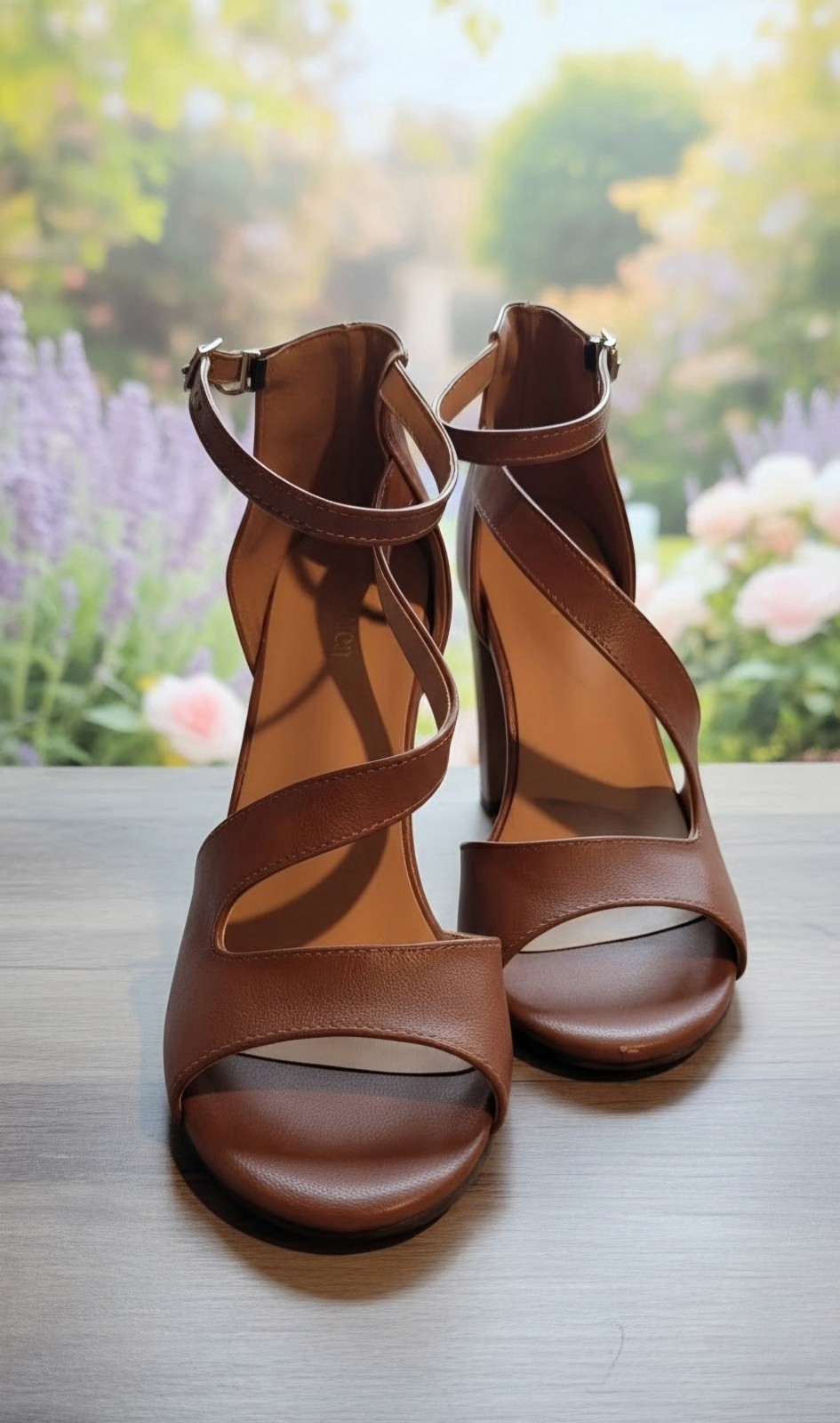 Women’s Chunky Heel Brown Ankle Strap Sandals Sz 8