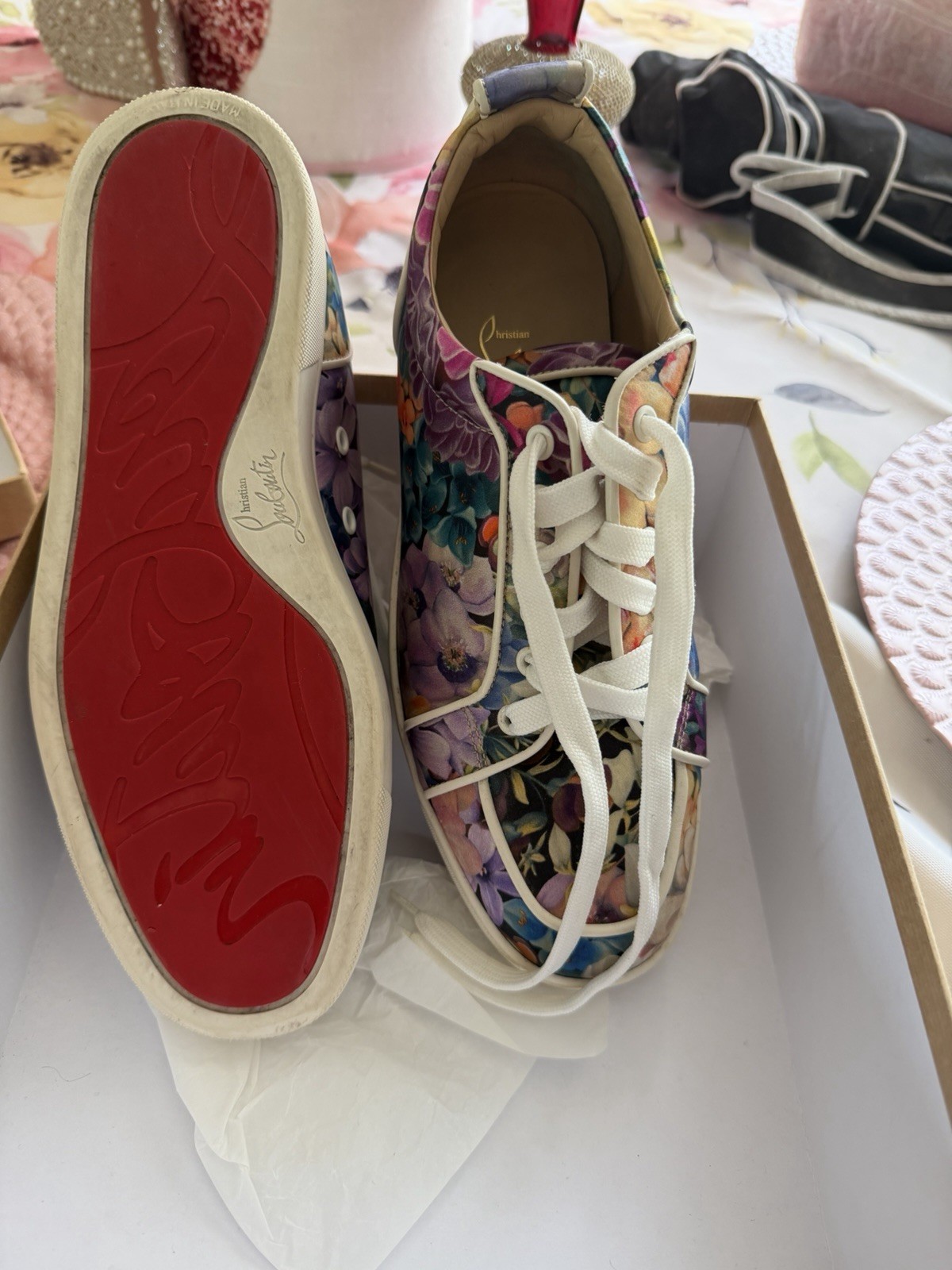 Christian Louboutin So Me Floral Multicolor Low Top Lace-Up Sneakers Women