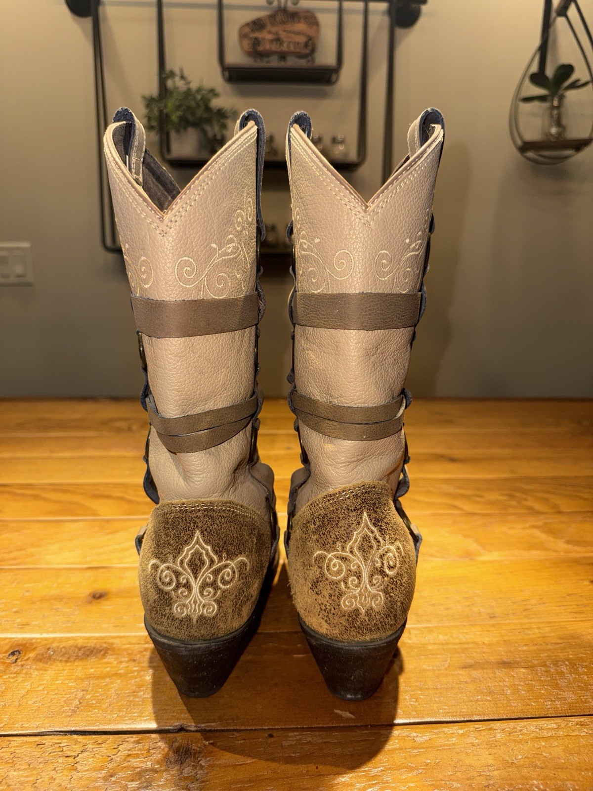 Rockin Country RC5032 Women’s Mid-Calf Western Leather Boots 9.5M Beige/Brown
