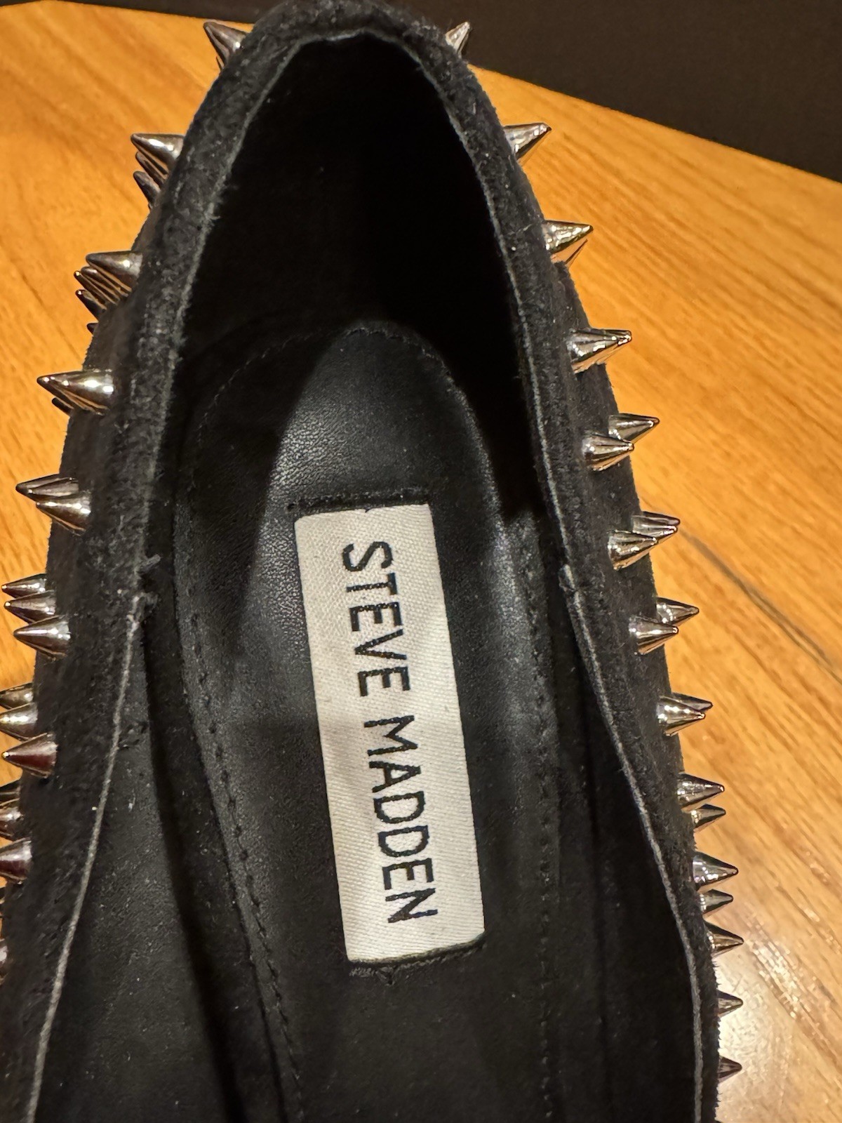 Steve‎ Madden Vala Silver Spike Stud Black Stiletto 4″ High Heels Womens Size 7
