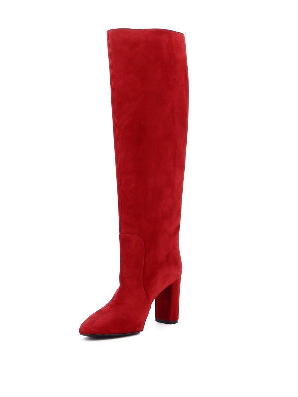 Via Roma 15 Red Suede Boots Art. 3434 Heel 9Cm