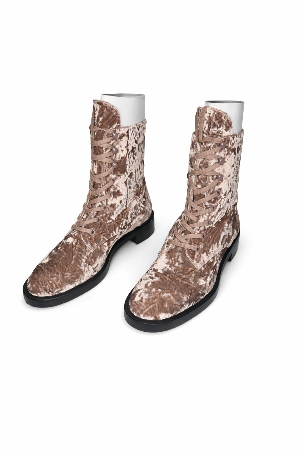 Stuart Weitzman Sondra Sleek Bootie 37 6.5 Cappuccino Velvet Lace Up Ankle Boots