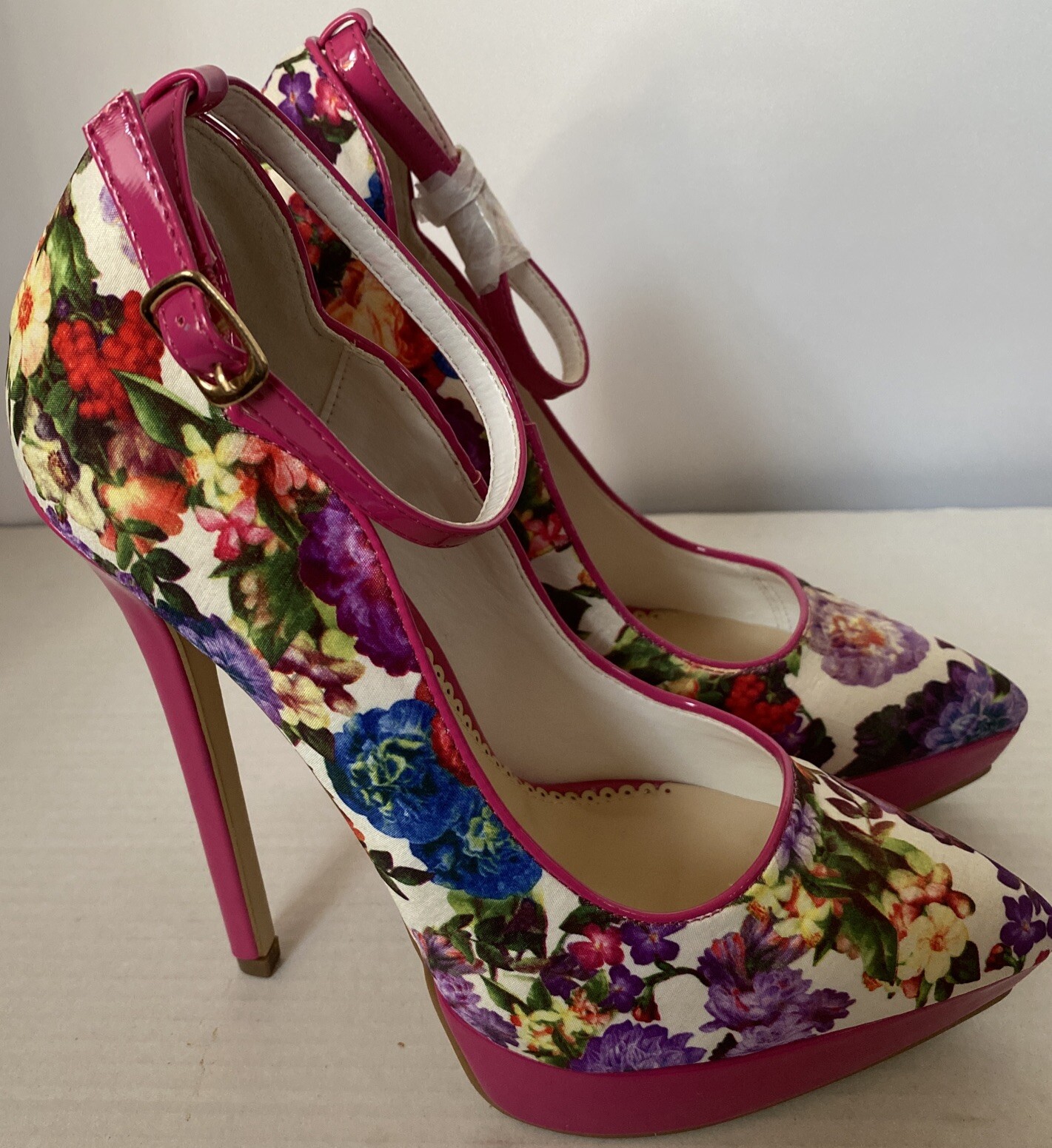 Madison By Shoe Dazzle Women’s SZ 7 Pink Floral Patent Leather Stiletto Heel