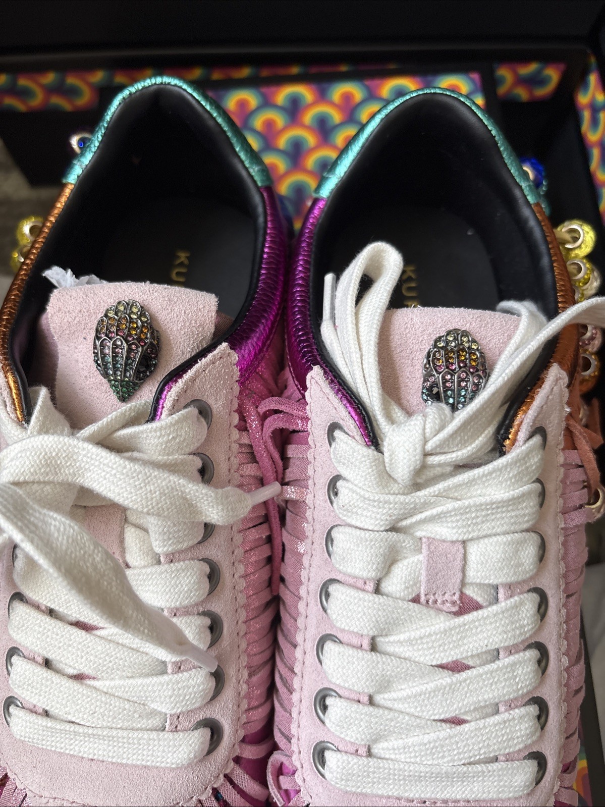Kurt Geiger London Islington Suede Beaded Tassel Fringe Sneakers Fuschia-7.5/38