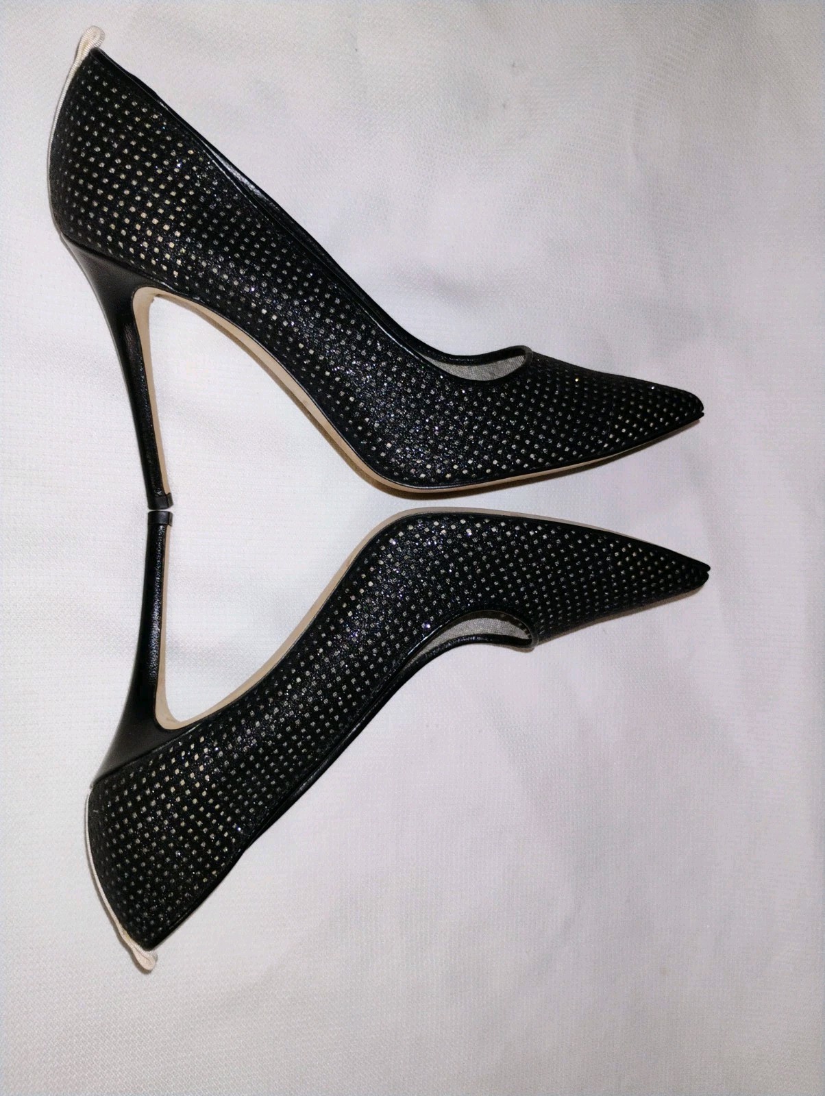 SJP Sarah Jessica Parker Fishnet Fawn Shimmery Stiletto Pumps Sz 38.5 US 7.5-8