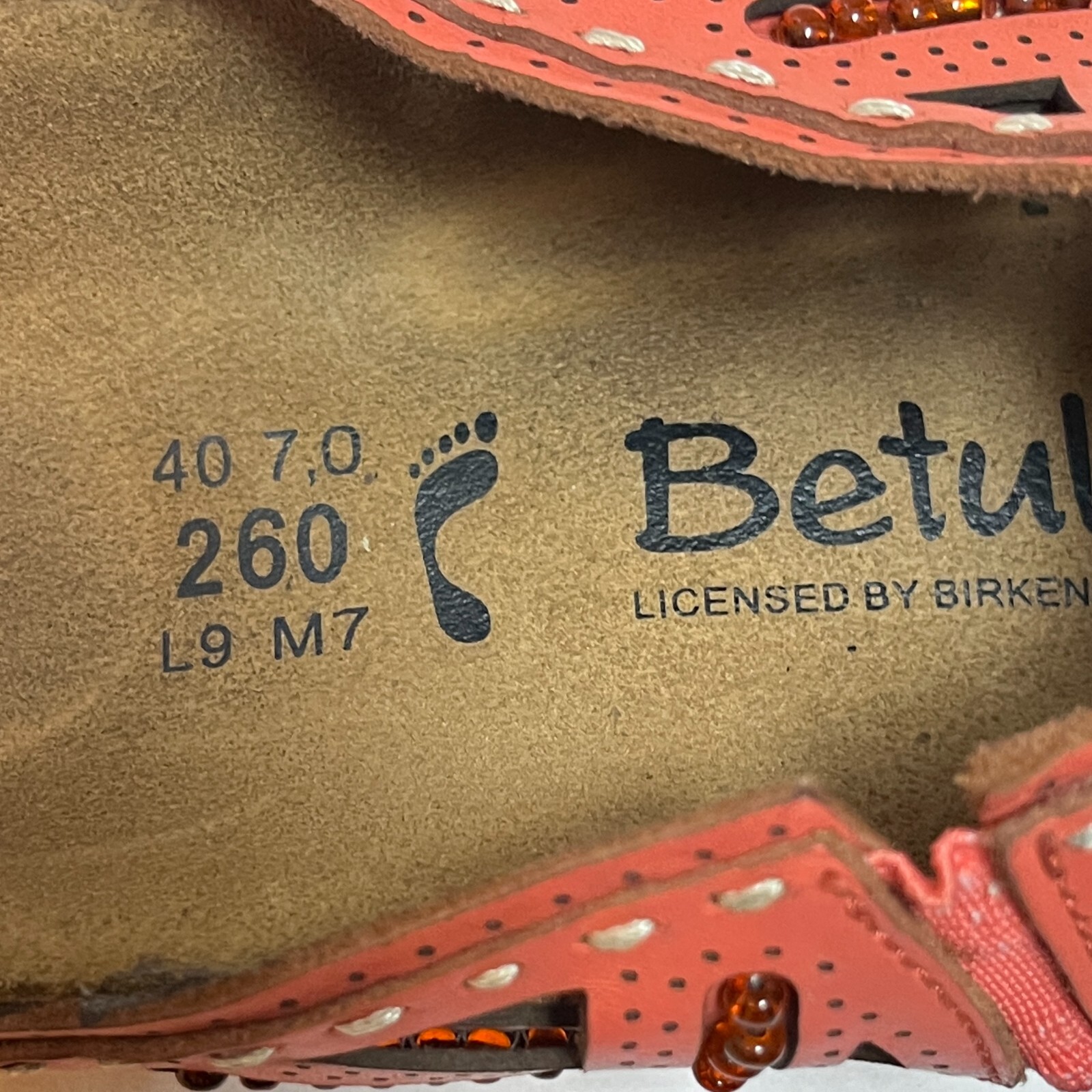 Birkenstock Bertula Womens Sandals 9N Orange Leather Slip On Comfort Jeweled