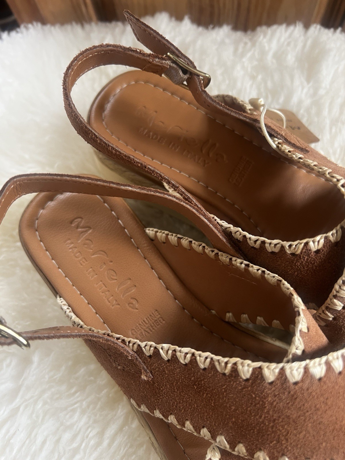 Mariella Women’s NWT Leather Cross Front Platform Sandals Size 8 Made In Italy