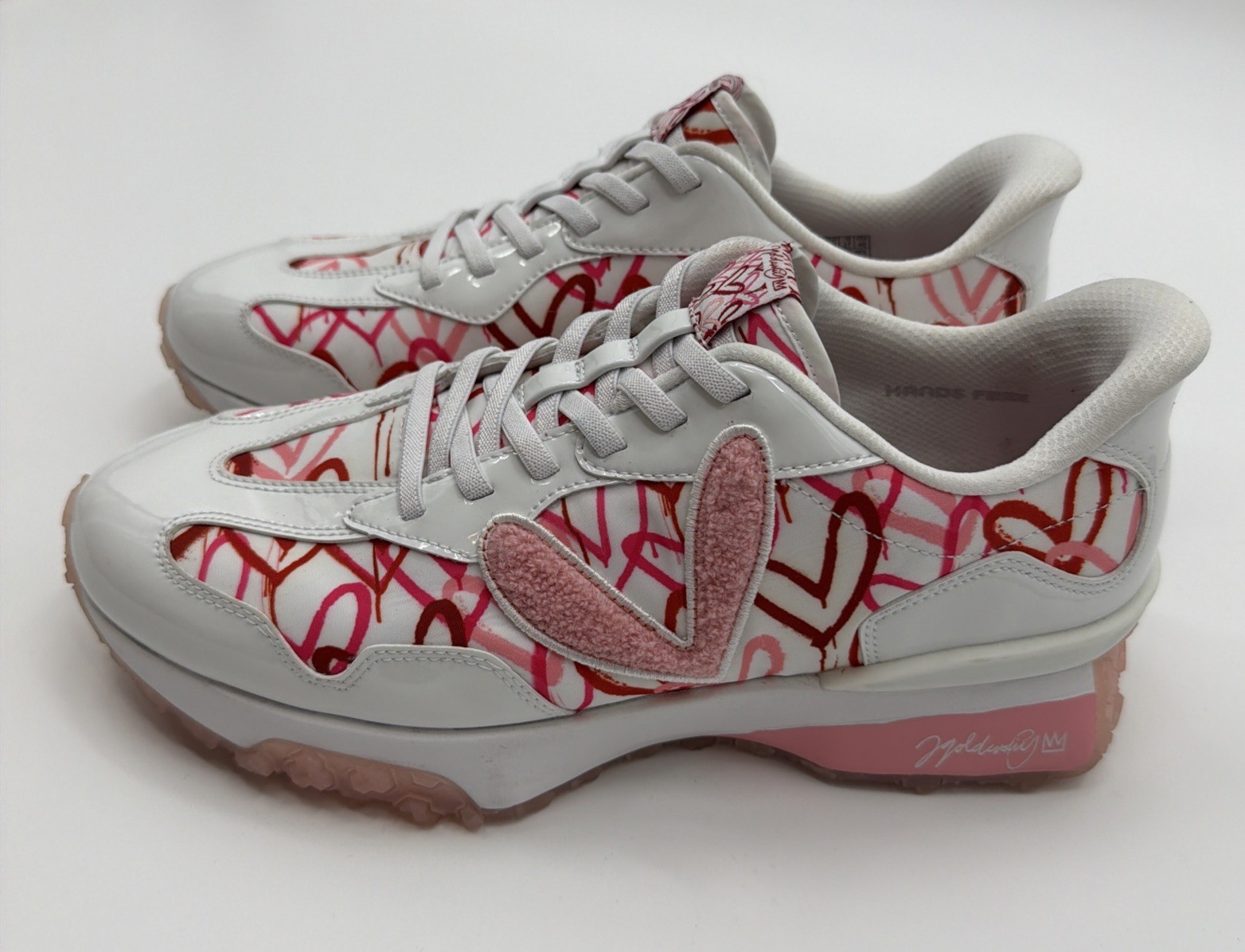 NEW Rare Skechers Mark Nason Pink, Red, White Heart Artsy Art Decor Size 10 Love