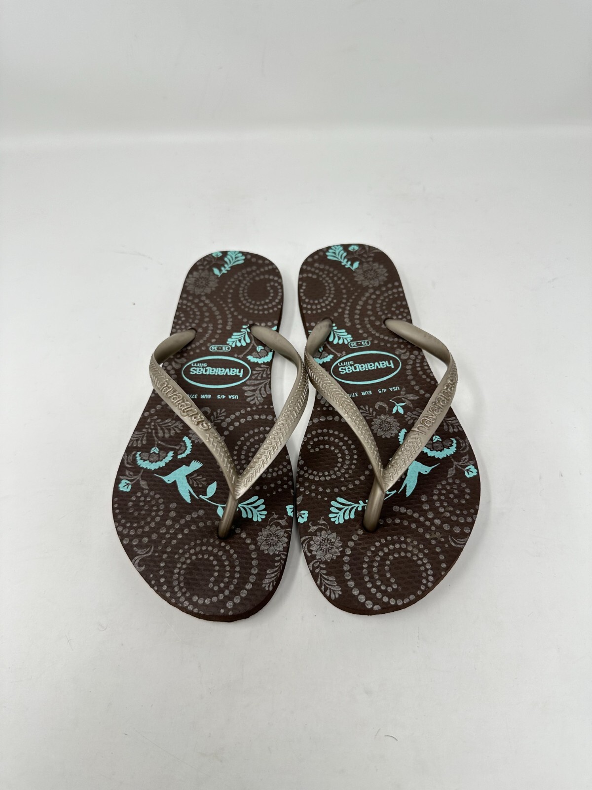 Havaianas‎ 4/5 brown, blue flowers flip flops
