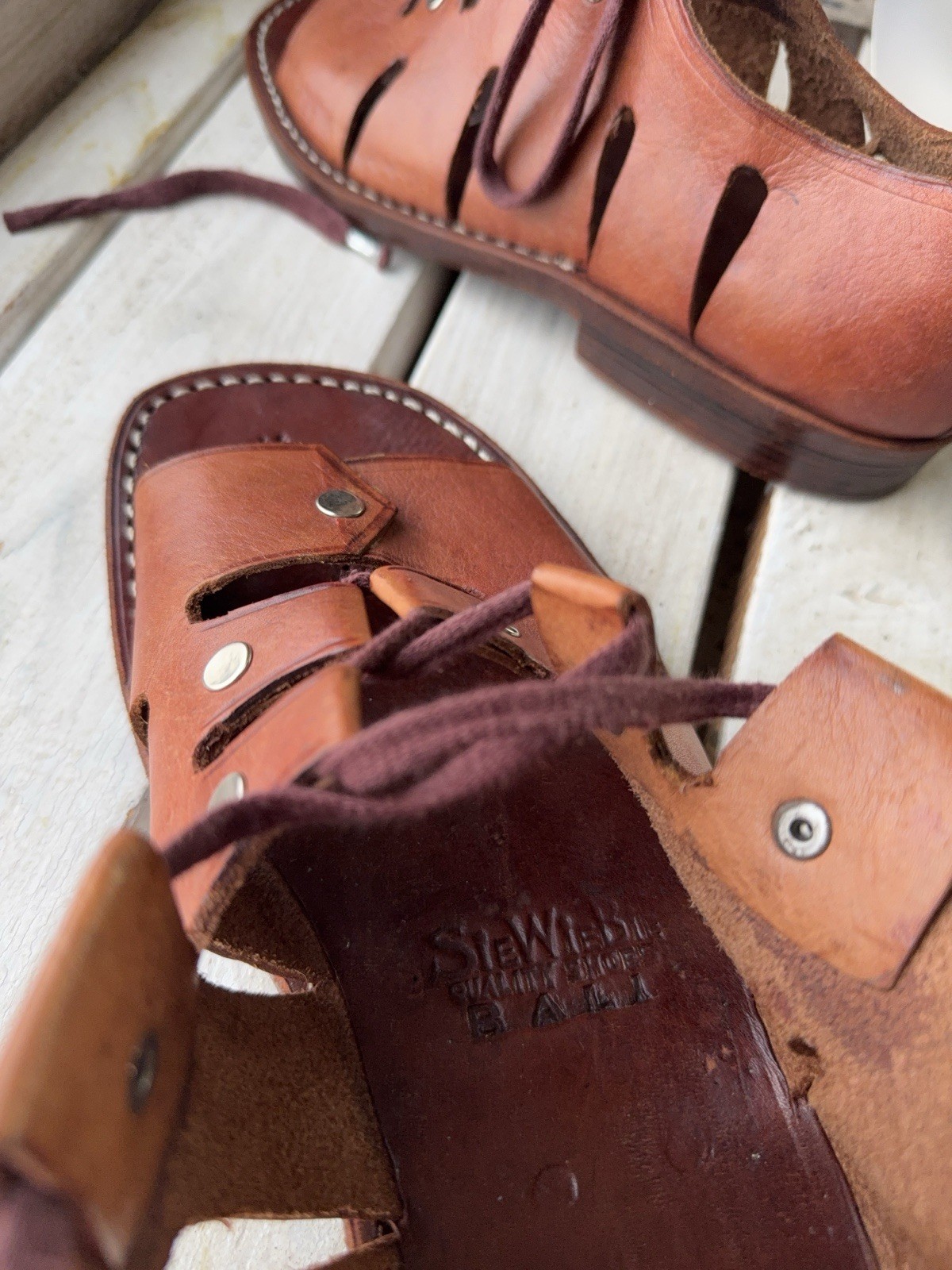 90s Sie Wie Bie Bali Handmade Leather Sandals Brown Vintage EU44 US10 UK9,5 Sz