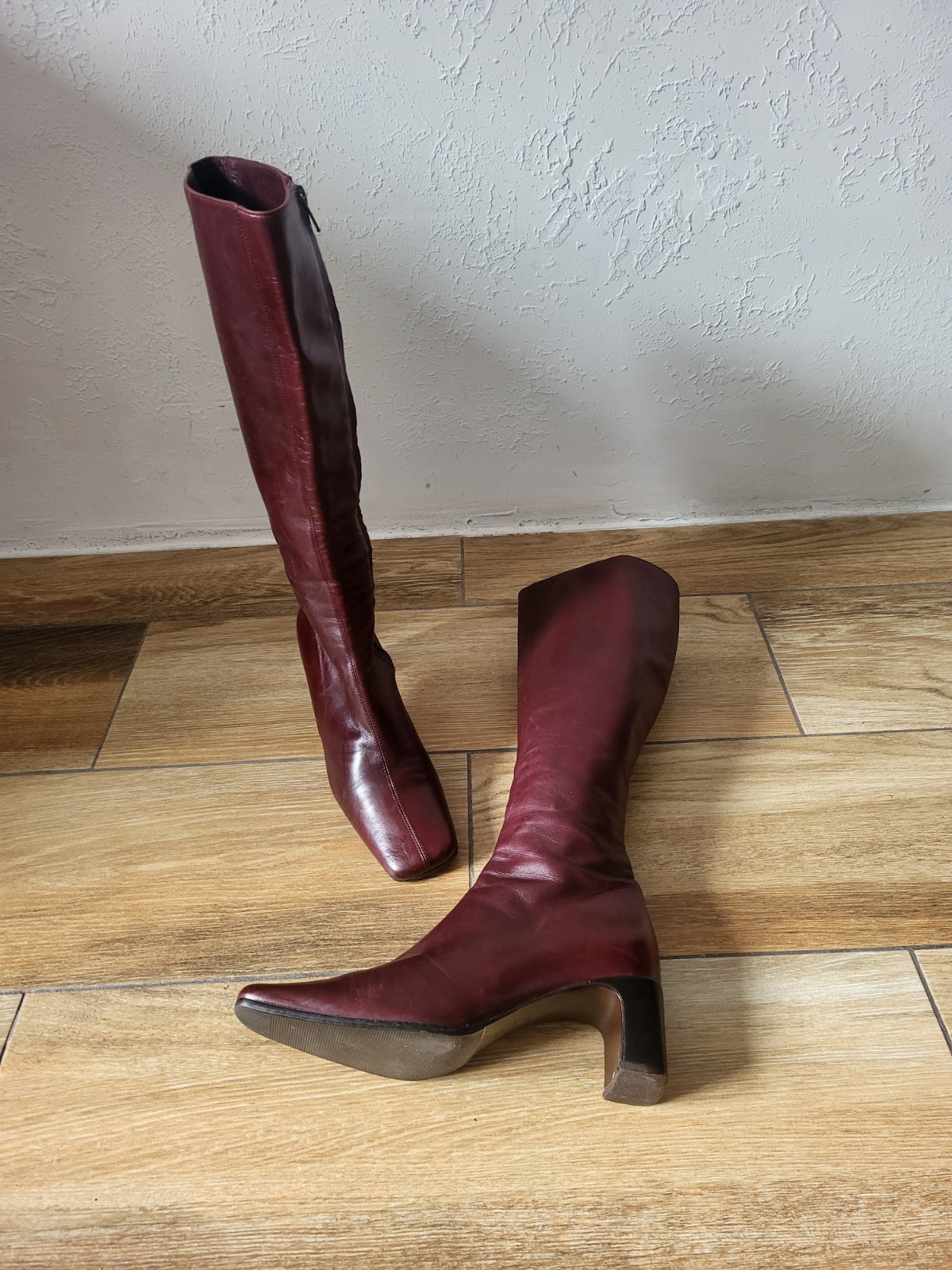 Ledies Boots Knee High Genuine Leather Shoes UK5.5 US7.5 EU38.5 Burgundy Italy