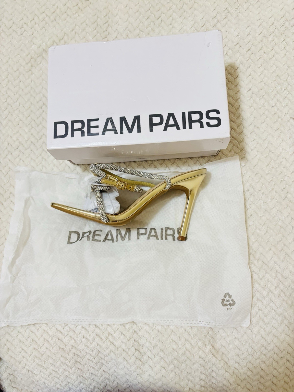 Dream Pairs Gold Faux Silk Rhinestone Bow Ankle Strap Open Toe Heels 8