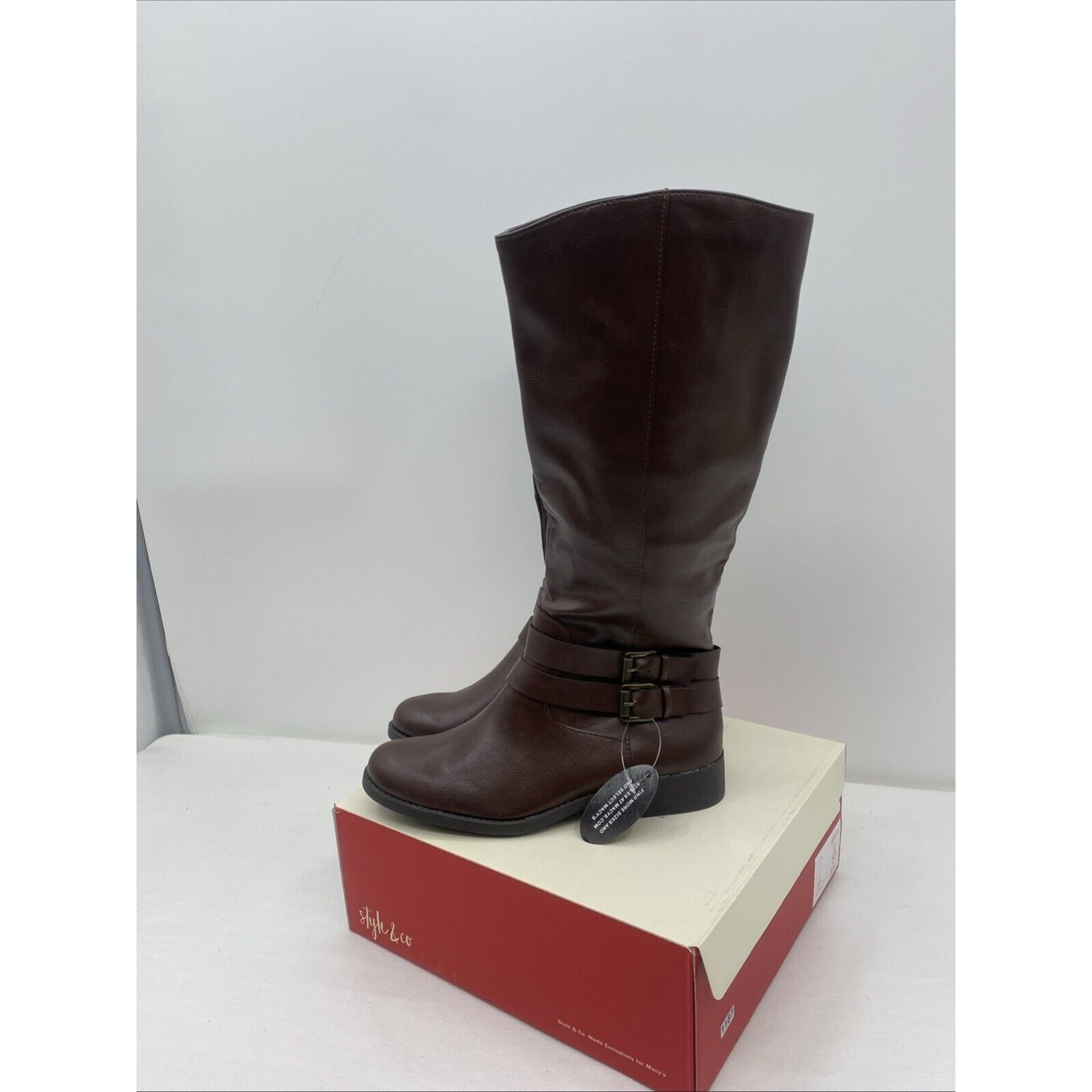 Style & Co. Womens Malia Faux Leather Buckle Round Toe Mid-Calf Boots Size 9