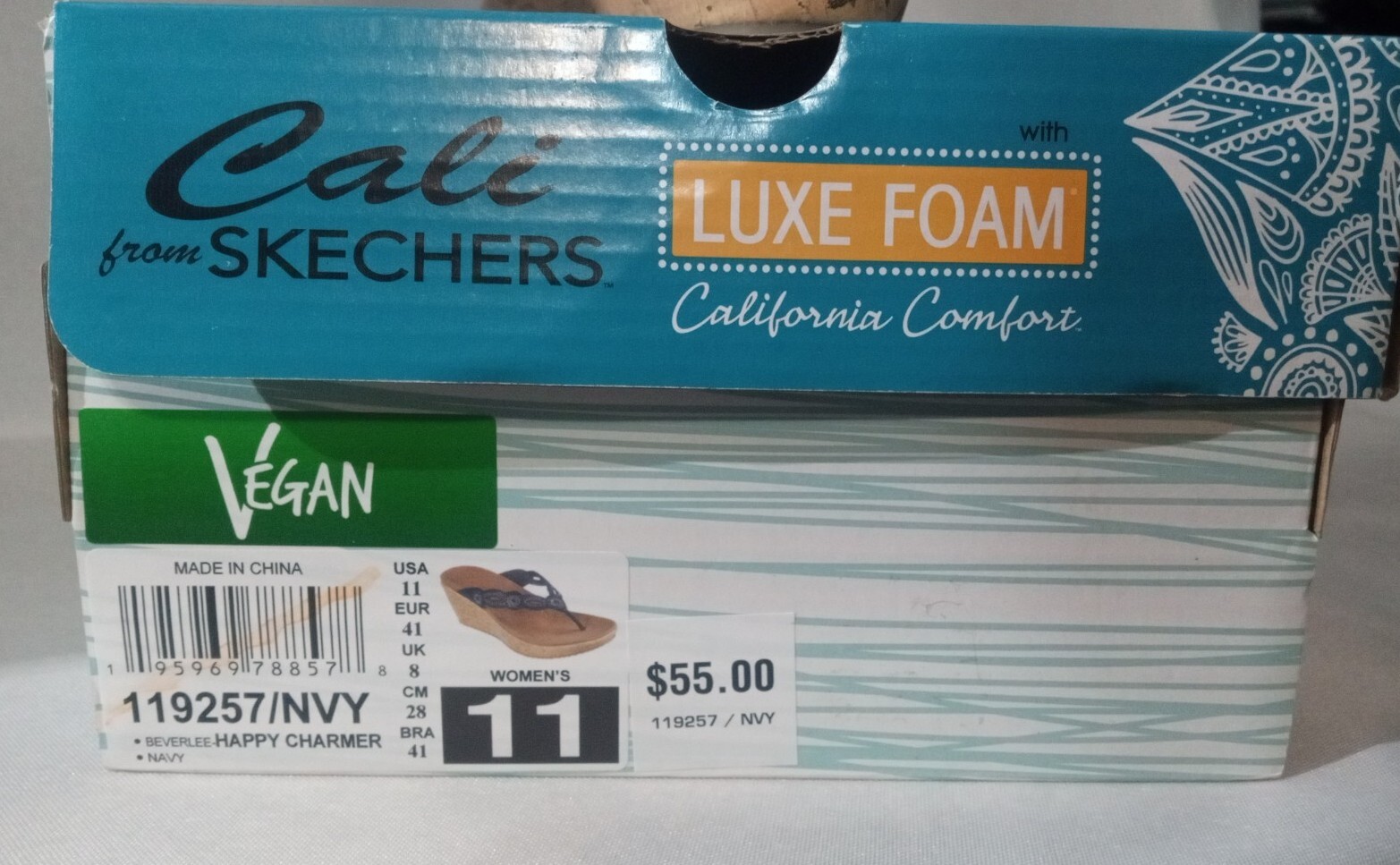 Cali From Skechers Vegan Wedge Sandals Luxe Foam Blue Size 11 New $55.00