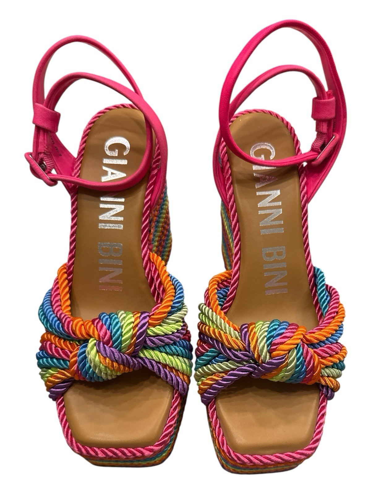 Gianni Bini Women’s Multicolor Pink Striped Platform Wedge Ankle Strap 6.5