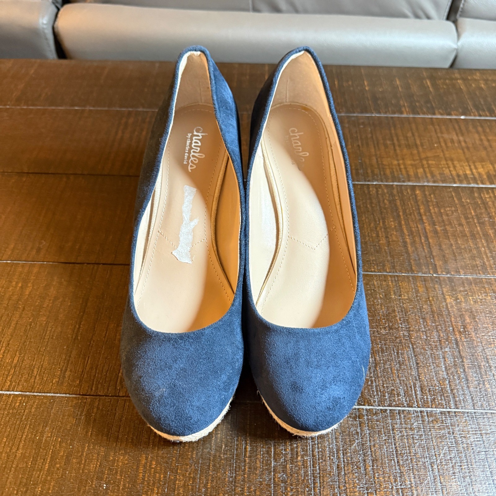 Charles David Simple Espadrille Wedge Pumps Women 10M Vegan Blue Suede Shoes