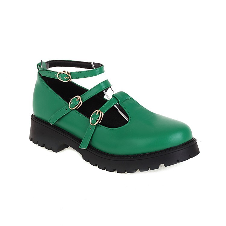 Women’s Girls Outdoor Mary Janes Ankle T-Strap Low Heel Faux Leather Pump Shoes