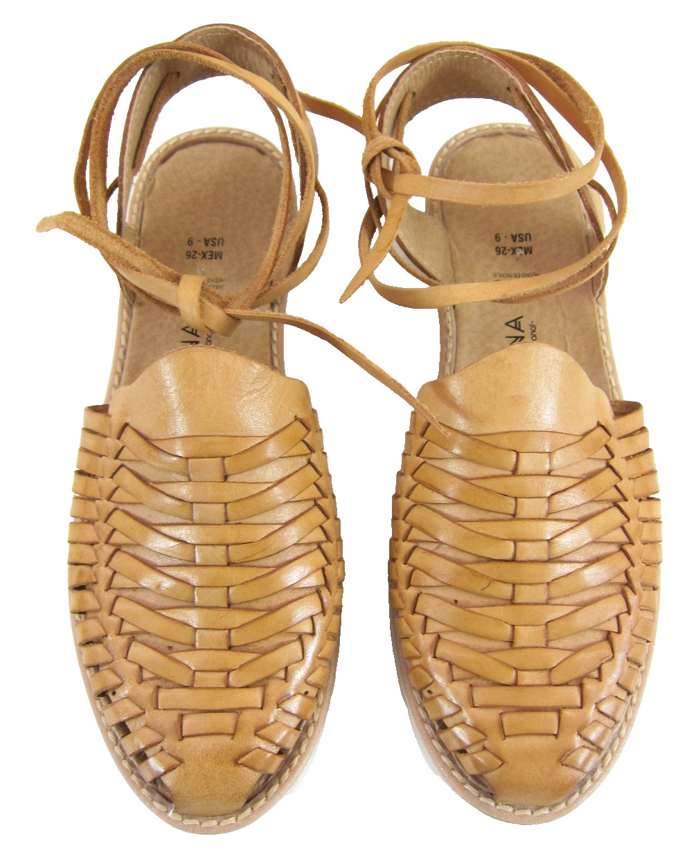 Avana Calzado Artesanal 100% Leather Ankle Strap Tie Huarache Sandal Women 9/40